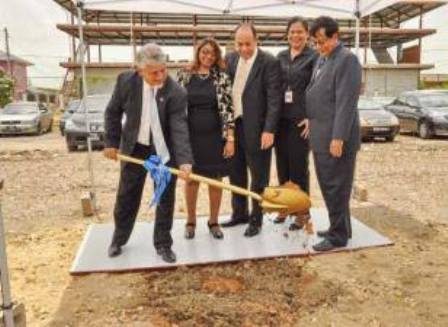 Minister Bhoe Tewarie turns the sod in 2012. Looking on (l – r) are S Abdool; CARIRI chairman Hayden Ferreira; Ag Permanent Secretary Cheryl Ann Haynes and CEO Liaquat Ali Shah