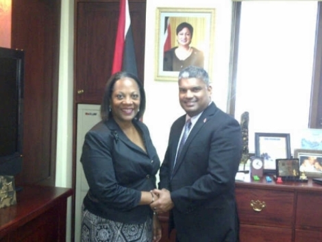 Attorney General Anand Ramlogan and Executive Director of the International Press Institute Alison Bethel McKenzie