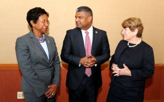 ABOVE: Attorney General Anand Ramlogan converses with US Ambassador to T&T, Beatrice Walters and Ambassador Susan Jacobs, Special Advisor on International Children’s Issues.