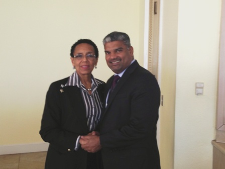 AG Ramlogan is Warmly Greeted by Bahamas AG  Allison Maynard-Gibson,