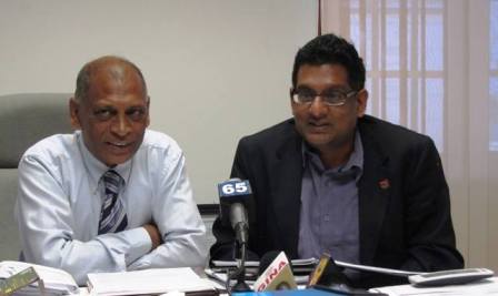 Guyana’s Minister of Agriculture Dr. Leslie Ramsammy and Trinidad’s Food Production Minister, Devant Maharaj.