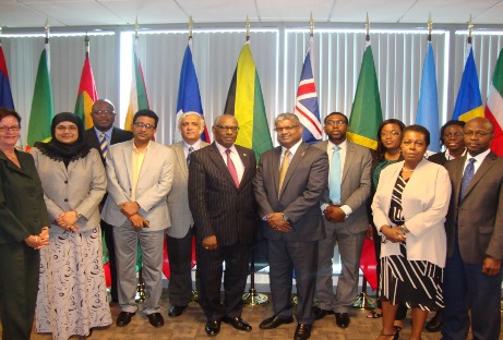 L-R: Ms. Jennifer C. Edwards, Solicitor General, Barbados; Ms. Safiya Ali, General Counsel, CARICOM Secretariat; The Honourable Adriel Braithwaite, QC, Attorney General and Minister of Home Affairs, Barbados; the Honourable Mohabir Anil Nandlall, Attorney General and Minister of Legal Affairs, Guyana; Mr. Roy Baidjnath Panday, Solicitor General, Suriname; the Honourable Mr. Levi Peter, Attorney General, Dominica