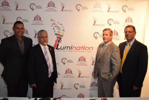 From left: Mr. Michael Phillips former national athlete and social innovator; Senator Dr. the Honourable Bhoendradatt Tewarie, Minister of Planning and Sustainable Development; Mr. Richard Lewis, Chairman of the Council for Competitiveness and Innovation and Dr. Rikhi Permanand, Executive Director of the Council for Competitiveness and Innovation at the launch of the Lumination Programme on January 14.