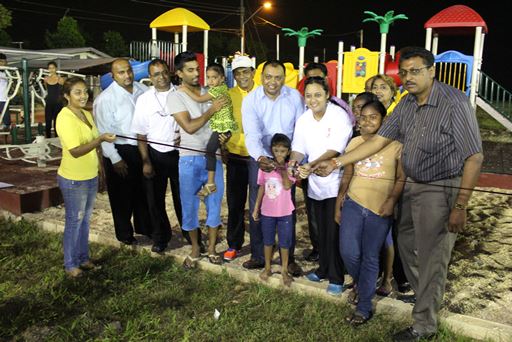 BRICKFIELD residents welcomed the opening of the children’s playpark and outdoor gym which were recently installed at the Brickfield Recreation Ground. Couva North MP, Ramona Ramdial hosted a ceremony on Tuesday to officially open the park which was constructed by the Ministry of Works and Infrastructure’s (MOWI) Unemployment Relief Programme (URP) at a cost of $328,900. Ramdial thanked MOWI Minister Surujrattan Rambachan for the playpark and his continued support in the constituency. She said, “The People’s Partnership Government promotes fostering strong families and strong communities by providing the enabling environment through education, sports and community development.” “Lights were installed on the Brickfield Ground in March 2014 and with this new playpark and gym, all members of the community from children to adults to the elderly would be able to participate in activities well into the night”, said Ramdial. She urged residents to take care of the playpark and not vandalize it, to be the watchdogs of their space and to ensure its sustainable use. 